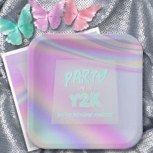 Y2K-Irisierter Regenbogen-Glücklicher Geburtstag p Pappteller