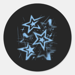 Y2k Nge Stars 2000er Blau Cyber Vintage Grafik Runder Aufkleber