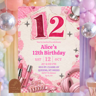 Y2k Pink Girl 12 Collage Lösegeld Geburtstag Einladung
