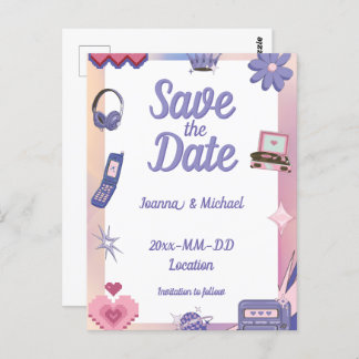 Y2K Pink Lila 2000er Retro Tech Save the Date Postkarte