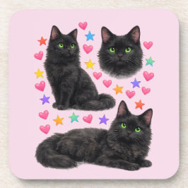 y2k rainbow hearts black cat kawaii cute getränkeuntersetzer