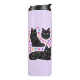 y2k rainbow hearts black cat kawaii cute thermosbecher