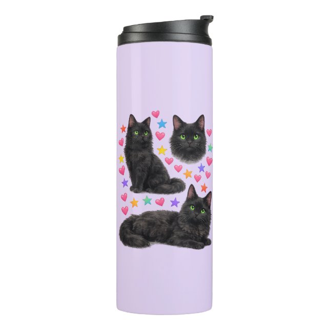y2k rainbow hearts black cat kawaii cute thermosbecher (Nach links gedreht)