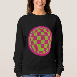 Y2K Retro-Sparkle-Distressed-Checker-Globus Sweatshirt