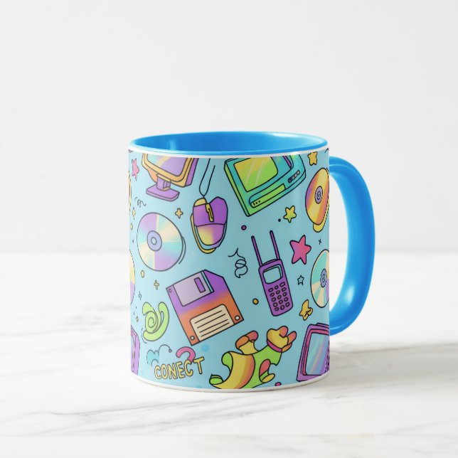 Y2K Retro Tech Aesthetic Doodle Coffee Mug Tasse (VorderseiteRechts)