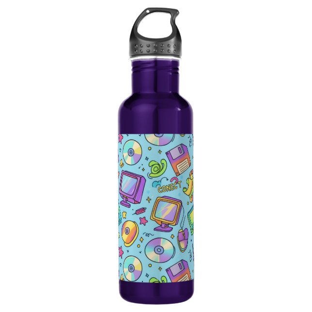 Y2K Retro Tech Aesthetic Doodles Water Bottle Edelstahlflasche (Vorderseite)