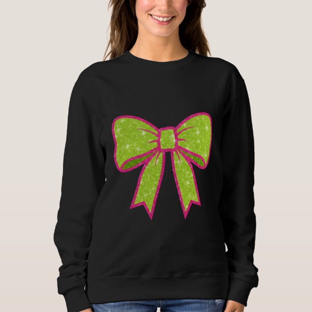 Y2K Retro Vibe Hot Pink and Green Christmas Bow Sweatshirt (Vorderseite)