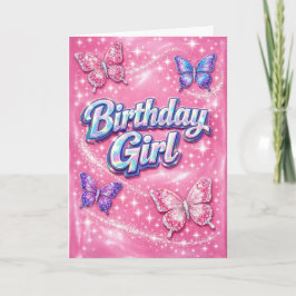 Y2K Sparkle Pink Butterfly Birthday Girl Card Karte