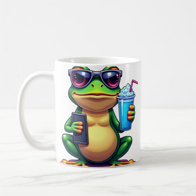 Y2K Tropischer Frosch Grumpy Flip Phone Slushie Va Kaffeetasse (Links)