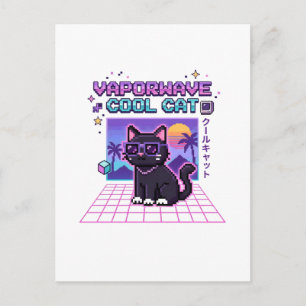Y2K Vaporwave Pixel Coole Katzen Grafik Kapuzenpul Postkarte