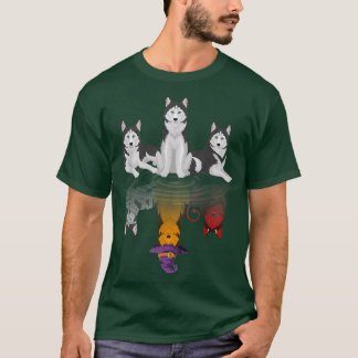 Y4WB Niedlich Husky Dog Witchy HerbstHalloween Hus T-Shirt