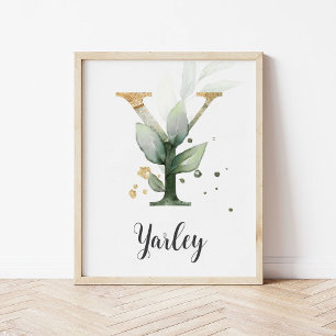 Y Buchstabe Monogramm Grünzeug Kinderzimmer Name W Poster