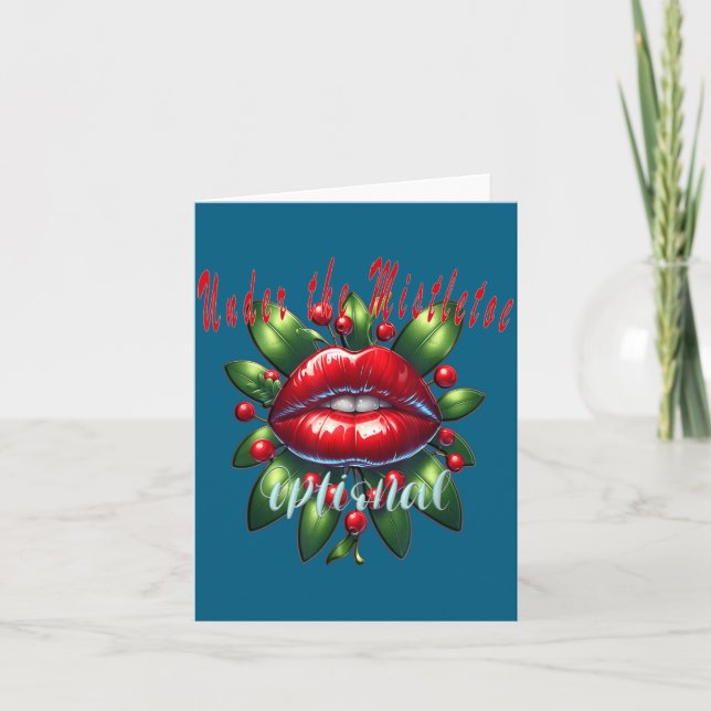 Y Christmas Mistletoe Lips - Naughty Holiday Tee W Karte (Vorderseite)