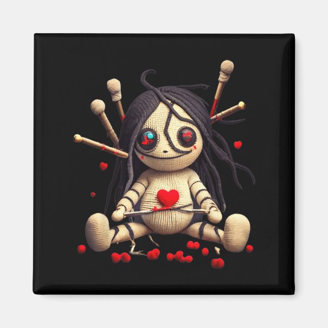 Y Cute Sitting Voodoo Doll Halloween Valentine Day Magnet (Vorne)