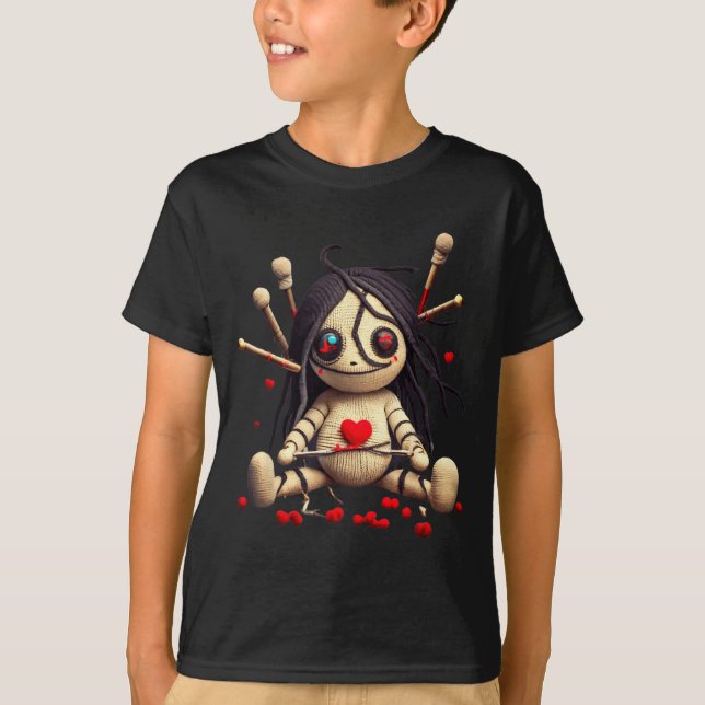 Y Cute Sitting Voodoo Doll Halloween Valentine Day T-Shirt (Vorderseite)