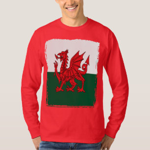 Y Ddraig Goch Die Rote Drache Grunge Walisische Fl T-Shirt