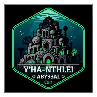 Y’ha-nthlei-Abgrund-Stadt Vintage-Reiseabzeichen Poster