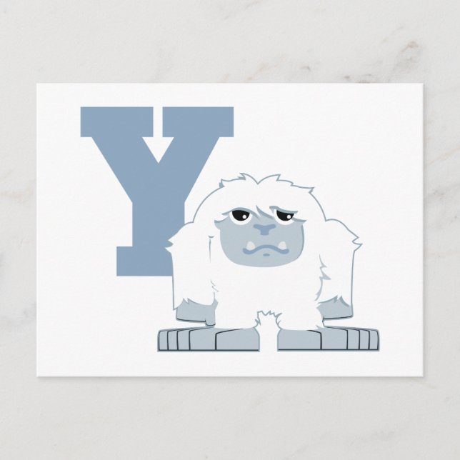 Y ist für Yeti Niedlich Cartoon Yeti Monster Postkarte (Vorderseite)