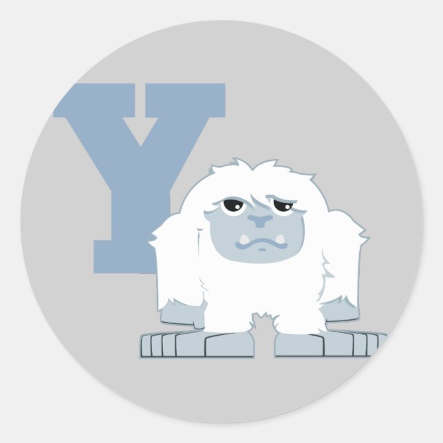 Y ist für Yeti Niedlich Cartoon Yeti Monster Runder Aufkleber (Vorderseite)