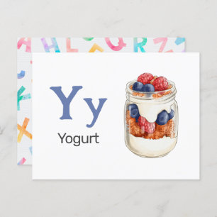 Y ist für Yogurt - Alphabet Flash Card Postkarte