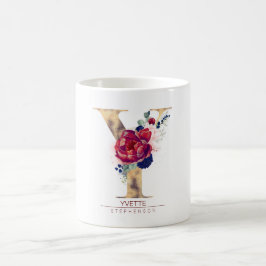 Y Monogram Floral Burgund Red and Navy Blue Kaffeetasse