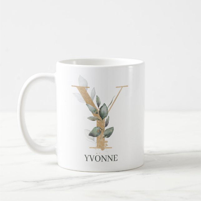 Y Monogram Floral Personalisiert Kaffeetasse (Links)