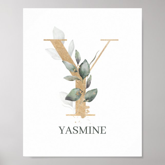 Y Monogram Floral Personalisiert Poster (Vorne)