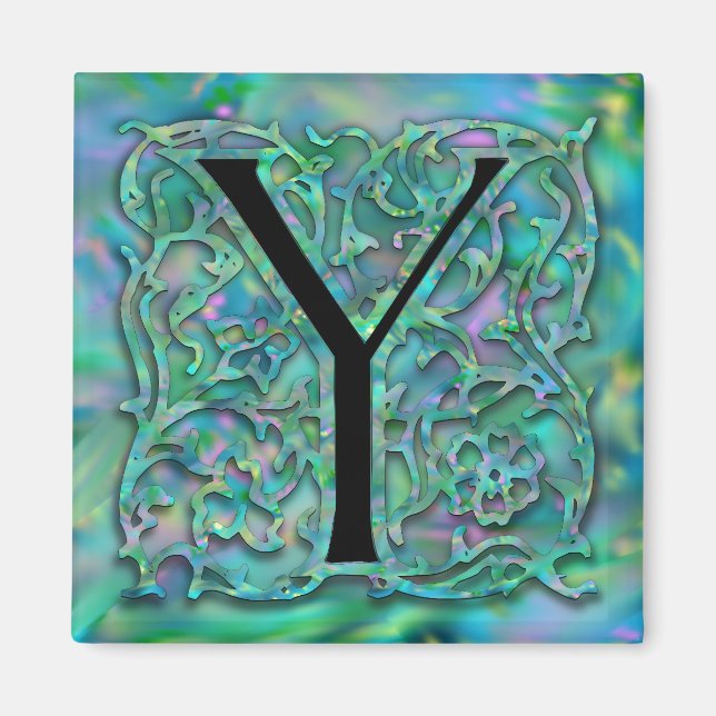 Y Monogram "Green Garden Besque" Square Magnet (Vorne)