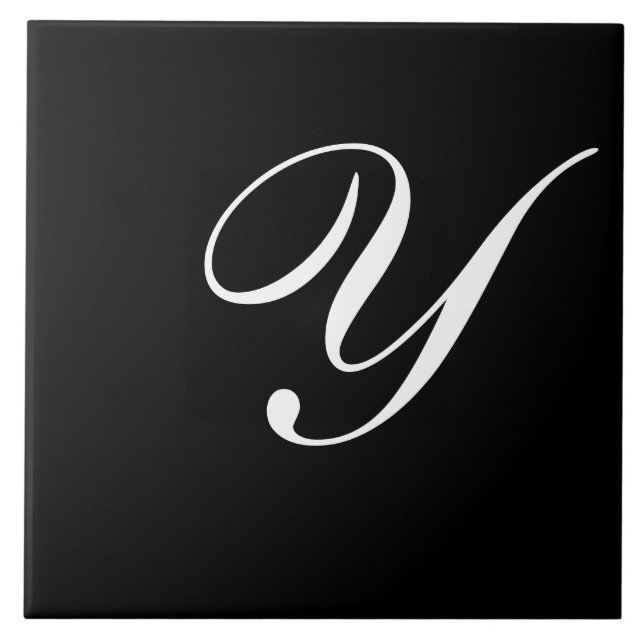 Y Monogram Initial White auf Black Fliese (Vorderseite)