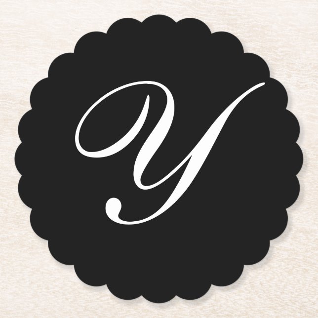 Y Monogram Initial White auf Black Untersetzer (Vorderseite)