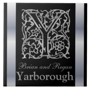 Y Monogramm und Name "Besque on Black" Keramik Til Fliese
