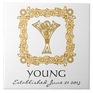 "Y" Nachname Hochzeitstag Mongram Tile Fliese