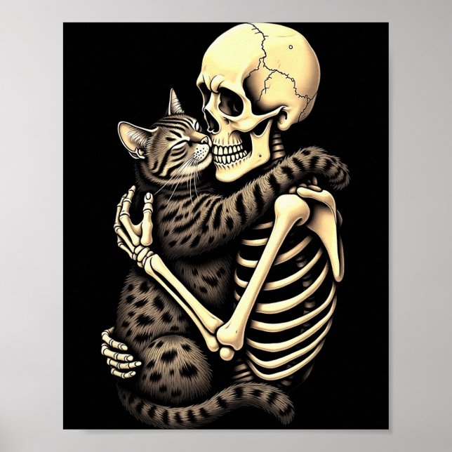 Y Skeleton Hugging Cat Halloween Lovers Human Pro  Poster (Vorne)