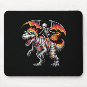 Y Skeleton Riding Dinosaur T-rex Halloween Pumpkin Mousepad