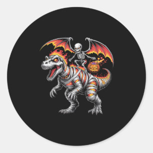 Y Skeleton Riding Dinosaur T-rex Halloween Pumpkin Runder Aufkleber