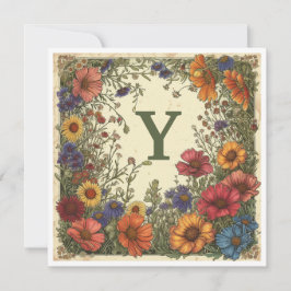 "Y" Verdigris Green: Bloom & Monogram Feiertagskarte