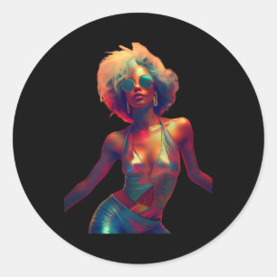 Y Women Dance in Night Club 70er 80er Disco Retro Runder Aufkleber
