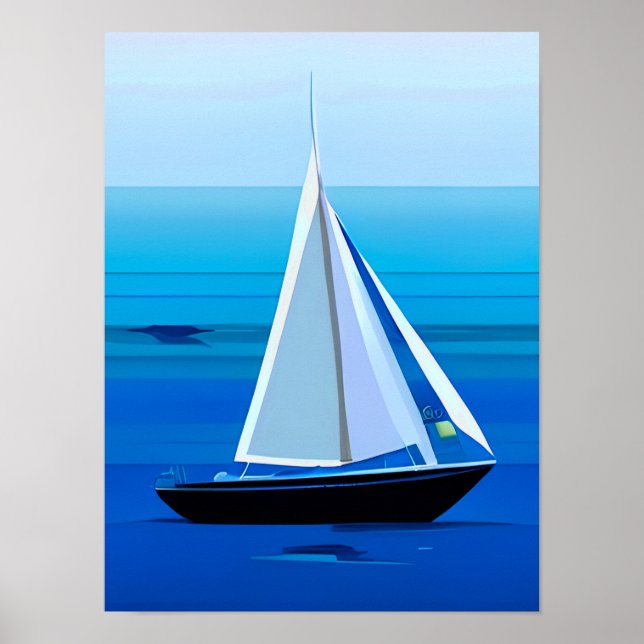 Yacht auf See, Cobalt Blue Poster (Vorne)