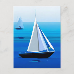 Yacht auf See, Cobalt Blue Postkarte