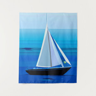 Yacht auf See, Cobalt Blue Wandteppich