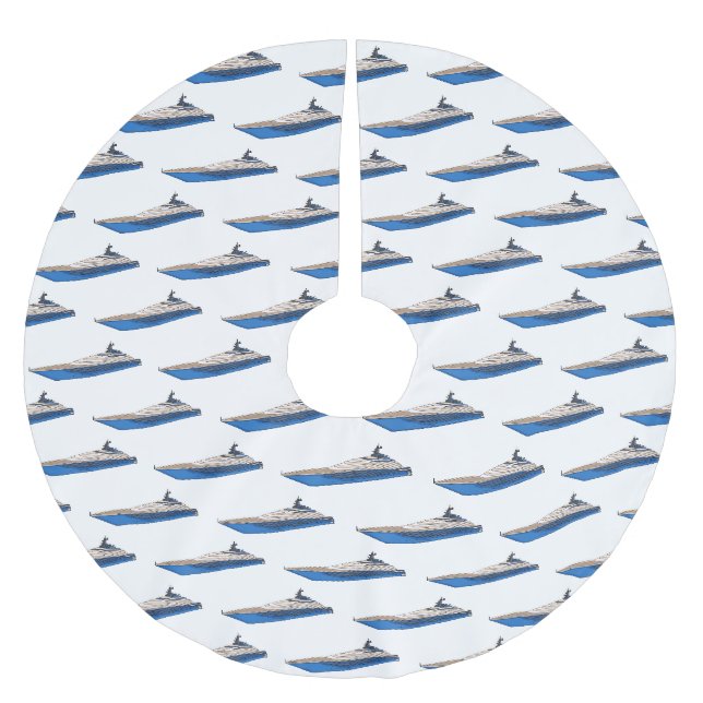 Yacht-Cartoon Polyester Weihnachtsbaumdecke (Vorderseite)