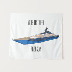 Yacht-Cartoon Wandteppich