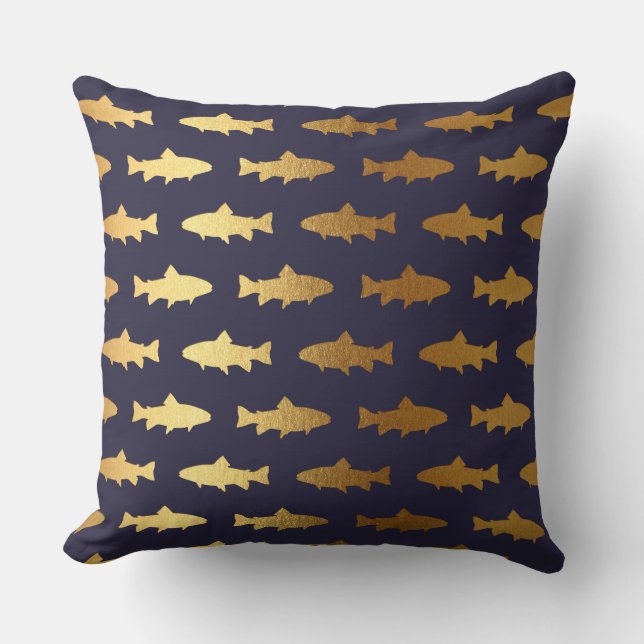 Yacht Club Blue Navy Golden Fish Hai Kissen (Vorderseite)