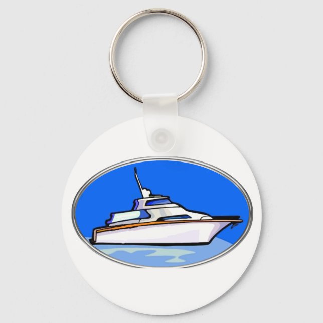 Yacht in Oval Schlüsselanhänger (Vorderseite)