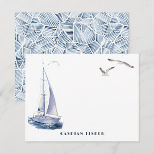 Yacht & Seagulls Watercolor Stationery Note Card Mitteilungskarte