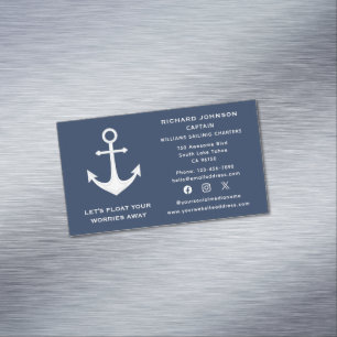 Yacht "Social Media Nautical Blue White Anchor" Magnetische Visitenkarte