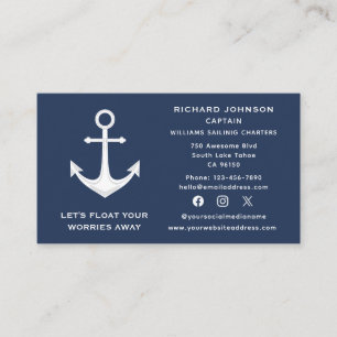 Yacht "Social Media Nautical Blue White Anchor" Visitenkarte