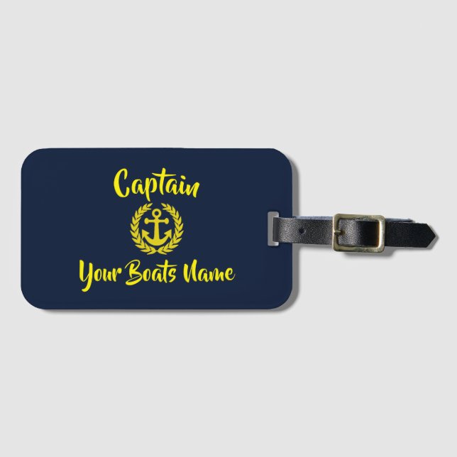 Yachtanker-Segelboot Kapitän Text Gepäckanhänger (Vorderseite (Horizontal))