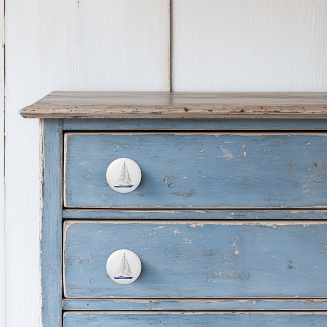 Yachtboot Nautic Blue Keramikknauf (Sail Boat Ceramic Knobs)