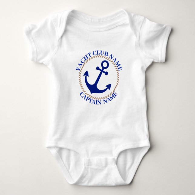 Yachthafen Blue Nautic Anchor Name Baby Strampler (Vorderseite)